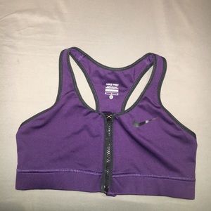 Purple Nike Pro Front Zip Sports Bra
